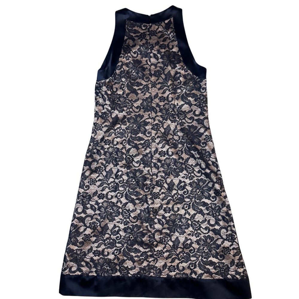 Badgley Mischka Black Floral Lace Satin Sleeveless Cocktail Dress Size Small - Picture 4 of 7